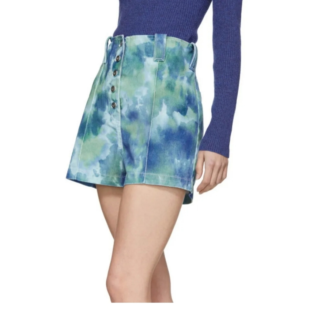 3.1 Phillip Lim High Waist Denim Tie Dye Shorts, Size 2